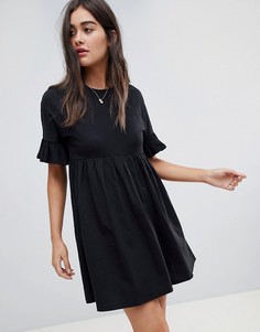 Свободное хлопковое платье с оборками на рукавах ASOS DESIGN-Черный