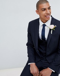 Синий облегающий пиджак в клетку River Island Wedding