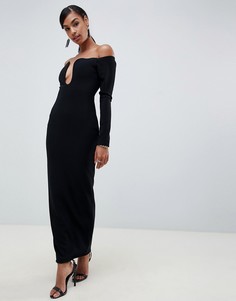 Платье макси с открытыми плечами ASOS DESIGN-Черный