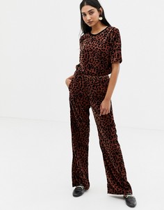 Широкие бархатные брюки с леопардовым принтом In Wear-Коричневый