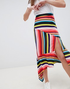 Асимметричная юбка миди в разноцветную полоску ASOS DESIGN-Мульти