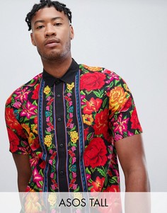 Черная рубашка классического кроя с цветочным принтом ASOS DESIGN Tall-Черный