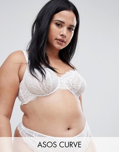 Кружевной бюстгальтер на косточках ASOS DESIGN Curve Ella-Белый