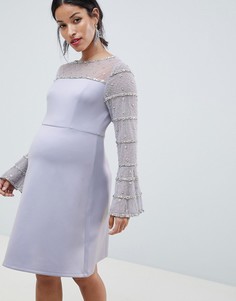 Платье мини с отделкой на рукавах ASOS DESIGN Maternity-Серый