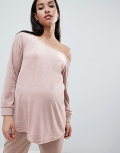 Велюровый свитшот для дома с открытыми плечами ASOS DESIGN Maternity-Светло-бежевый