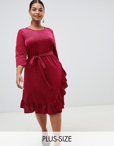 Красное бархатное платье миди с запахом и оборками Junarose-Красный