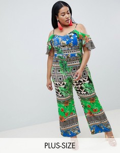 Комбинезон с оборками на рукавах River Island Plus-Зеленый