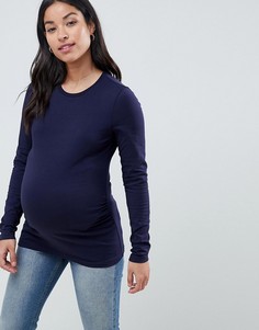 Темно-синий лонгслив с круглым вырезом и драпировкой ASOS DESIGN Maternity