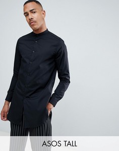 Черная длинная рубашка классического кроя с воротником на пуговице ASOS DESIGN Tall-Черный
