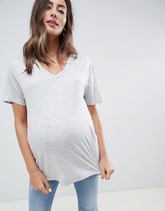 Серая меланжевая футболка с V-образным вырезом ASOS DESIGN Maternity nursing-Серый