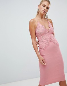 Платье миди с кружевным топом Rare London-Розовый
