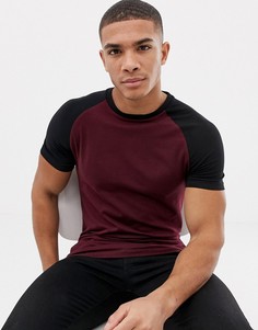 Облегающая бордовая футболка с круглым вырезом и рукавами реглан ASOS DESIGN-Красный