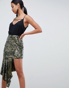 Асимметричная юбка миди с декоративной отделкой ASOS DESIGN-Зеленый