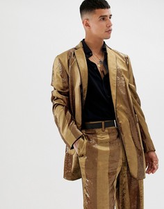Бархатный oversize-пиджак в однотонную полоску ASOS DESIGN-Желтый