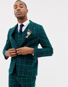 Приталенный пиджак в клетку тартан ASOS DESIGN Wedding-Зеленый