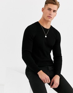 Черный обтягивающий джемпер в рубчик ASOS DESIGN