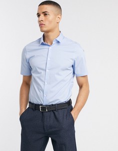 Синяя эластичная приталенная рубашка с короткими рукавами ASOS DESIGN-Синий