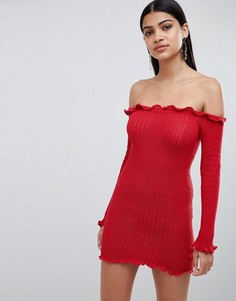 Красное облегающее платье мини с оборками Lasula-Красный