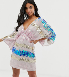 Платье-кимоно мини с пайетками ASOS DESIGN Petite-Мульти
