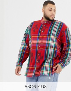 Красная oversize-рубашка в клетку с ацтекским принтом ASOS DESIGN Plus-Красный