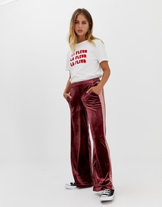 Широкие спортивные бархатные брюки с полосками Only-Красный