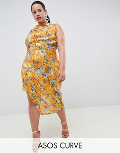 Жаккардовое платье миди с принтом и открытой спиной ASOS DESIGN Curve-Мульти