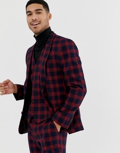 Клетчатый приталенный пиджак из ткани с вафельной фактурой ASOS DESIGN-Темно-синий