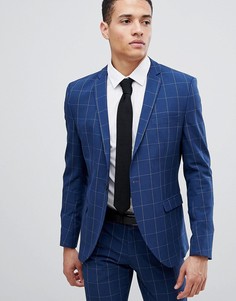 Приталенный пиджак в клетку Selected Homme-Синий