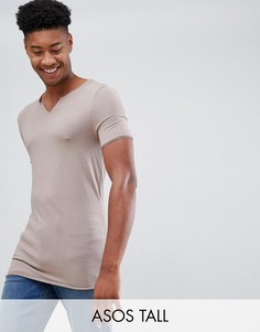 Бежевая обтягивающая футболка с необработанным вырезом ASOS DESIGN Tall-Бежевый