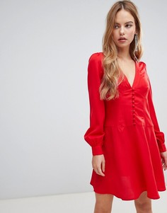 Чайное платье мини на пуговицах с длинными рукавами ASOS DESIGN-Красный