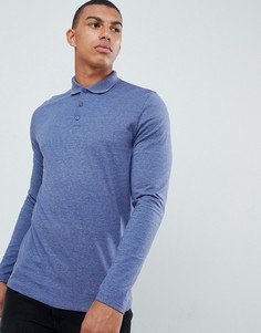 Синяя трикотажная футболка-поло с длинными рукавами ASOS DESIGN-Синий