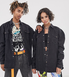 Черная выбеленная джинсовая oversize-рубашка в стиле вестерн COLLUSION Unisex-Черный
