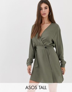 Повседневное платье мини с запахом ASOS DESIGN Tall-Зеленый