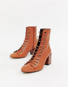 Кожаные ботинки на шнуровке ASOS DESIGN Rowena-Светло-коричневый