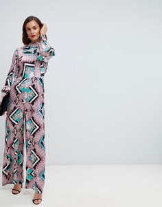 Комбинезон с высоким воротом, пышным рукавом на манжете и цветочным принтом ASOS DESIGN-Мульти