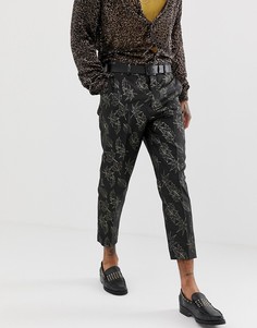Узкие брюки с золотистой и черной жаккардовой отделкой ASOS EDITION-Черный
