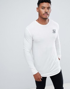 Белый лонгслив в рубчик SikSilk