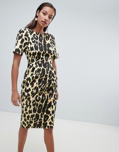 Платье миди с леопардовым принтом ASOS DESIGN-Мульти
