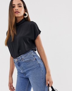 Топ с высоким воротом и короткими рукавами ASOS DESIGN-Черный