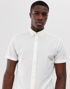 Белая рубашка с короткими рукавами из ткани с добавлением льна Jack & Jones Essentials-Белый