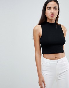 Черный кроп-топ без рукавов с высоким воротом ASOS DESIGN