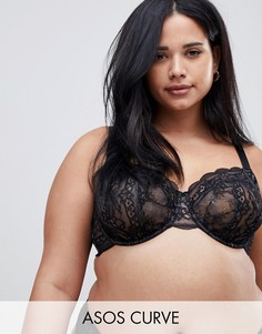 Кружевной бюстгальтер на косточках ASOS DESIGN Curve Ella-Черный