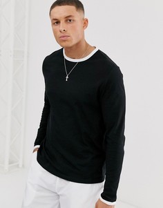 Черный лонгслив с круглым вырезом и контрастной окантовкой ASOS DESIGN-Мульти