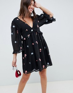 Свободное платье мини с вышивкой ASOS DESIGN-Черный