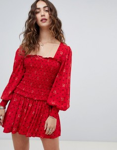 Платье мини со сборкой на талии Free People Two Faces-Красный