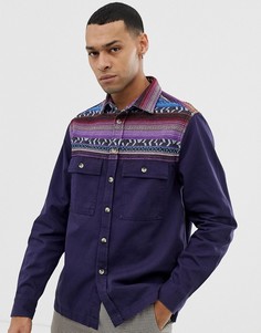 Темно-синяя рубашка навыпуск с ацтекским принтом ASOS DESIGN-Темно-синий