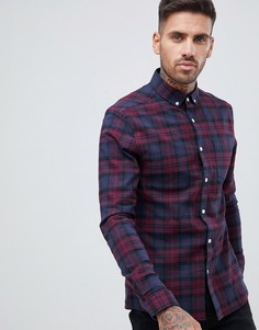 Сине-бордовая приталенная рубашка в клетку ASOS DESIGN-Красный