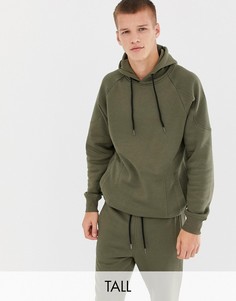 Худи без застежки со вставками в рубчик Another Influence TALL-Зеленый