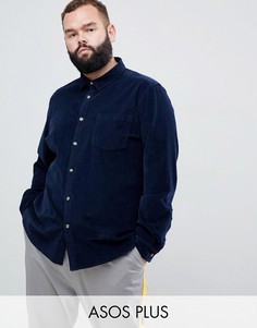 Темно-синяя эластичная вельветовая рубашка узкого кроя ASOS DESIGN Plus-Темно-синий