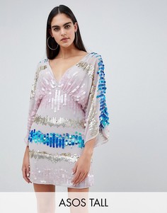 Платье-кимоно мини с пайетками ASOS DESIGN Tall-Мульти